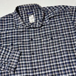 Patagonia Buckshot Shirt Mens XL Blue Check Plaid Flannel Long‎ Sleeve Button Up
